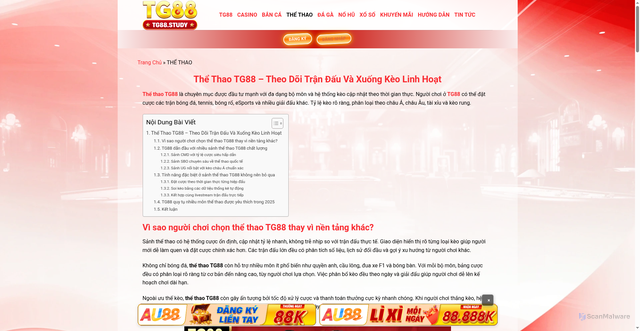 Security scan screenshot of https://tg88-nio.com/the-thao-tg88/