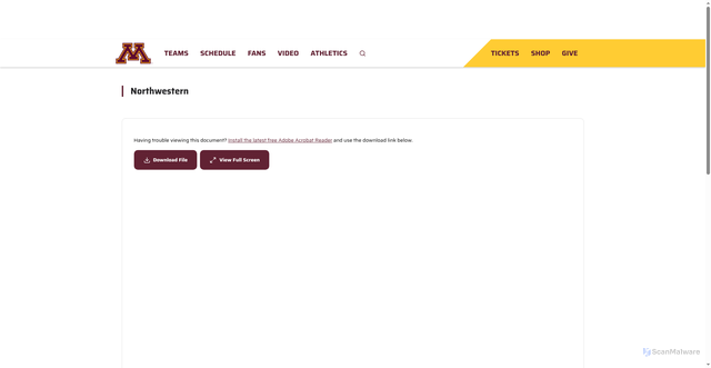 Security scan screenshot of https://gophersports.com/documents/2025/10/3/Northwestern.pdf