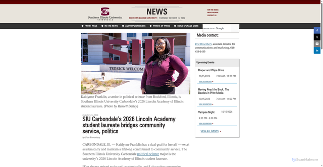 Security scan screenshot of https://news.siu.edu/2026/10/101526-siu-carbondales-2026-lincoln-academy-student-laureate-bridges-community-service-politics.php