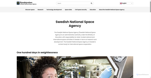 Security scan screenshot of https://www.rymdstyrelsen.se