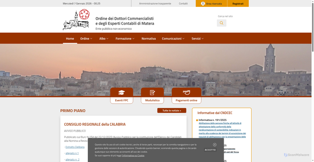 Security scan screenshot of https://www.odcec.matera.it/