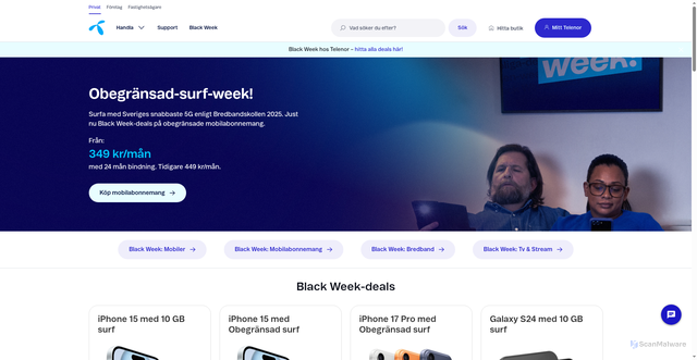 Security scan screenshot of https://www.telenor.se/