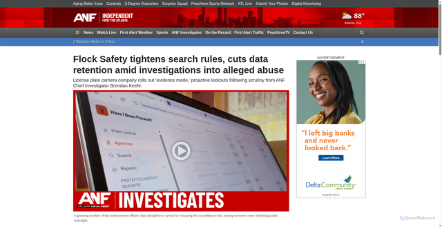 Security scan screenshot of https://www.cbs46.com/2026/08/13/flock-safety-tightens-search-rules-cuts-data-retention-amid-investigations-into-alleged-abuse/