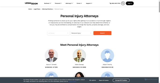 Security scan screenshot of https://www.legalzoom.com/attorneys/all/all/personal-injury
