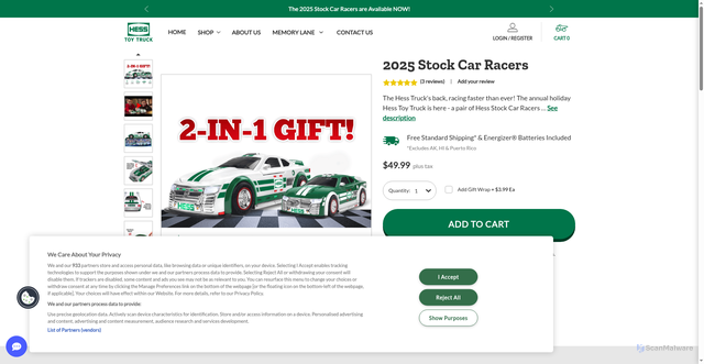Security scan screenshot of https://hesstoytruck.com/2025-stock-car-racers/