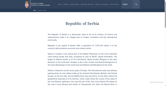 Security scan screenshot of https://www.mfa.gov.rs/en/republic-serbia