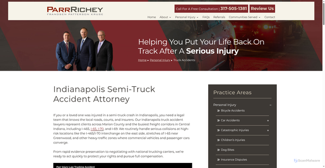 Security scan screenshot of https://injury.parrlaw.com/personal-injury/truck-accidents/