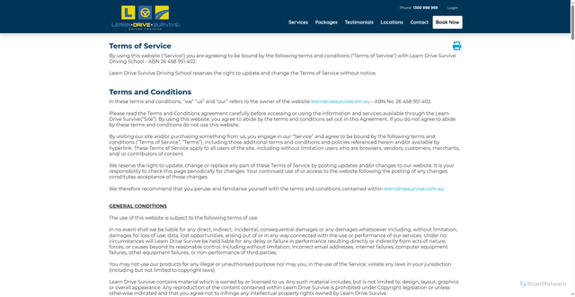 Security scan screenshot of https://bookings.learndrivesurvive.com.au/Terms