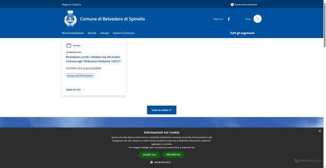Security scan screenshot of https://www.comune.belvederedispinello.kr.it/it