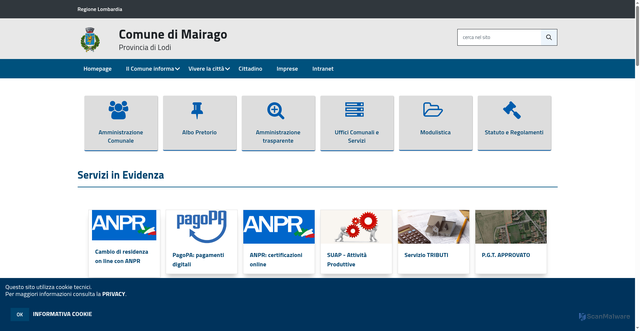 Security scan screenshot of https://www.comune.mairago.lo.it/hh/index.php