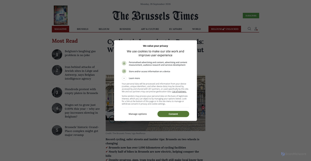 Security scan screenshot of https://www.brusselstimes.com/2266562/cycling-is-booming-in-brussels-what-should-cyclists-watch-out-for