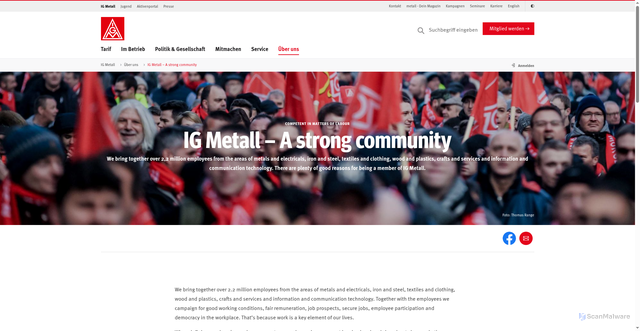 Security scan screenshot of https://www.igmetall.de/ueber-uns/ig-metall--a-strong-community