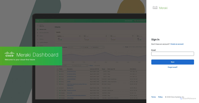 Security scan screenshot of https://n235.dashboard.meraki.com
