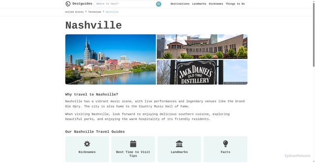 Security scan screenshot of https://www.destguides.com/united-states/tennessee/nashville