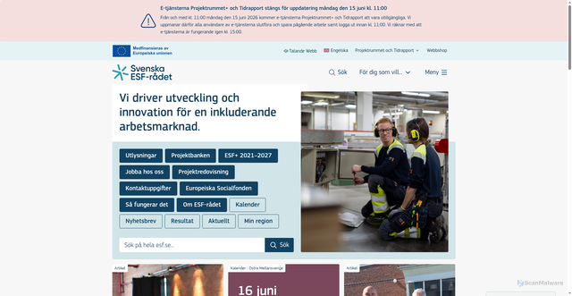 Security scan screenshot of https://www.esf.se