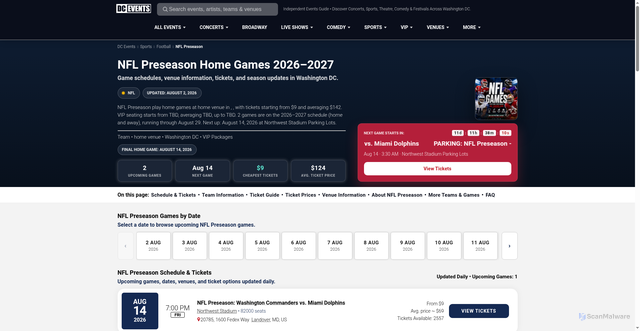 Security scan screenshot of https://dc.events/sports/nfl-preseason/
