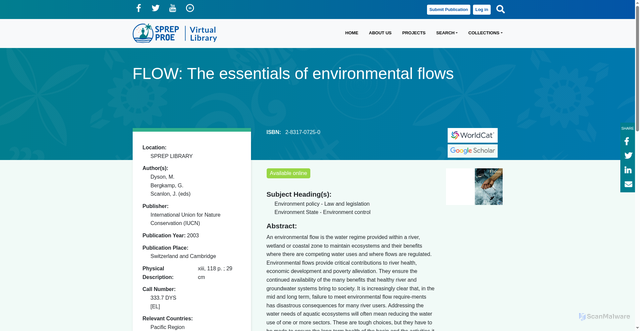 Security scan screenshot of https://library.sprep.org/content/flow-essentials-environmental-flows