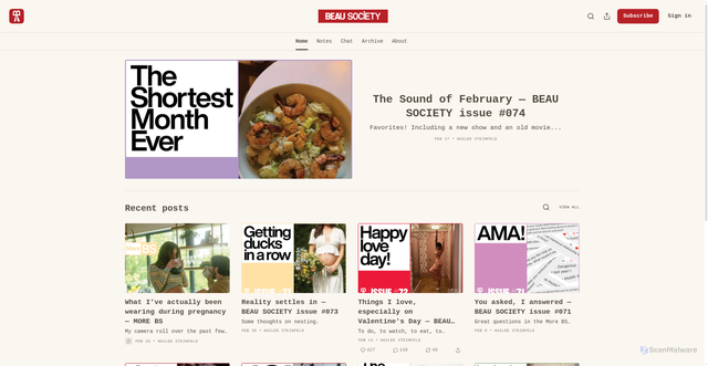Security scan screenshot of https://beausociety.substack.com/