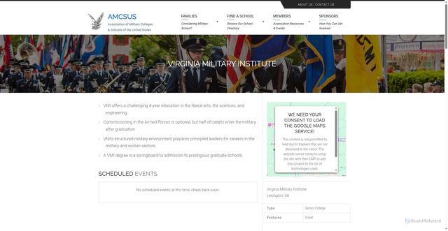 Security scan screenshot of https://amcsus.org/schools/virginia-military-institute/