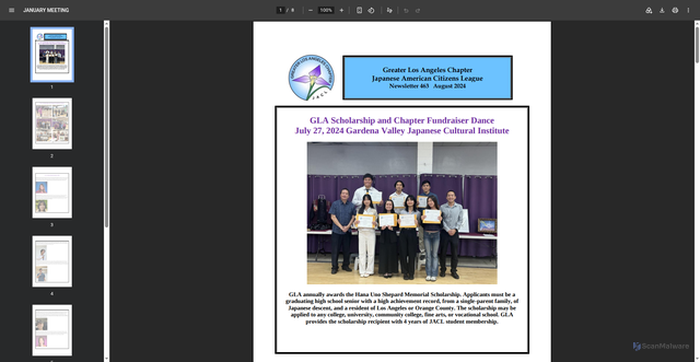 Security scan screenshot of https://www.glajacl.org/wp-content/uploads/2024/09/newsletter-Aug-24-8p.pdf