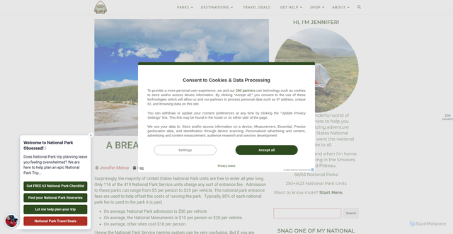 Security scan screenshot of https://nationalparkobsessed.com/national-park-fee-list/