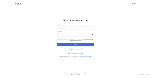 Security scan screenshot of https://my.aura.com