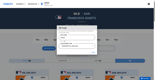 Security scan screenshot of https://sports.directv.com/leagues/mlb/teams/san-francisco-giants-30/schedule