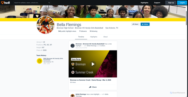 Security scan screenshot of https://gwww.hudl.com/profile/18707348