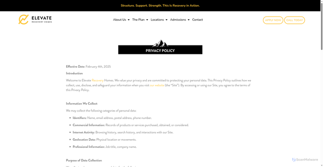 Security scan screenshot of https://elevaterecoveryhomes.com/privacy-policy/
