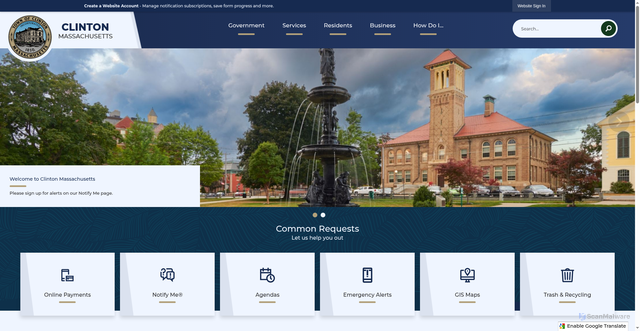Security scan screenshot of https://clintonma.gov/