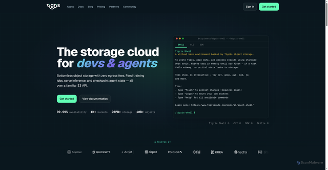 Security scan screenshot of https://fly.storage.tigris.dev