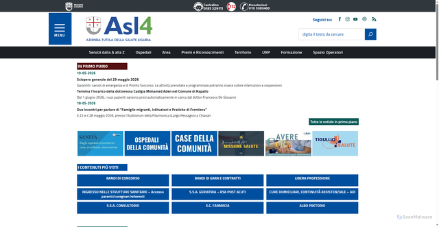 Security scan screenshot of https://www.asl4.liguria.it