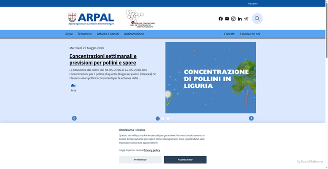 Security scan screenshot of https://www.arpal.liguria.it