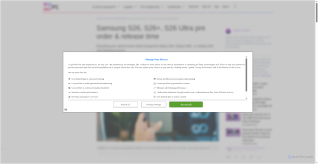 Security scan screenshot of https://www.wepc.com/news/samsung-s26-s26-s26-ultra-pre-order-release-date-time/
