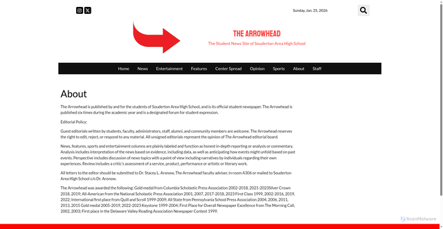Security scan screenshot of https://thearrowheadonline.com/about/