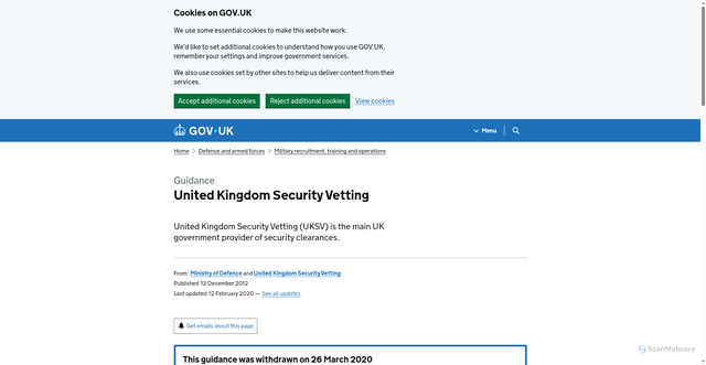Security scan screenshot of https://www.gov.uk/guidance/security-vetting-and-clearance