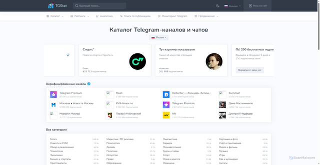 Security scan screenshot of https://tgstat.ru