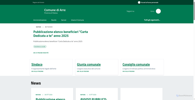 Security scan screenshot of https://www.comune.arre.pd.it/home