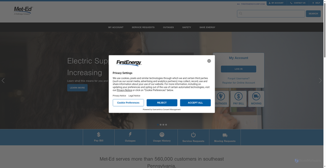 Security scan screenshot of https://www.firstenergycorp.com/met_edison.html