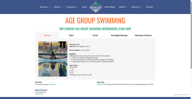 Security scan screenshot of https://www.baystategames.org/2021-swimming