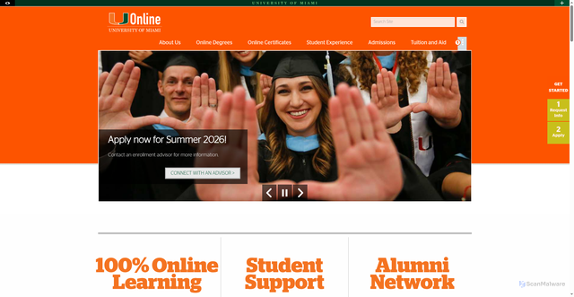 Security scan screenshot of https://uonline.miami.edu