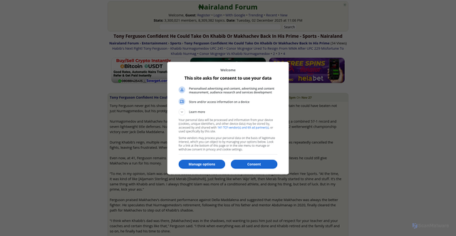 Security scan screenshot of https://www.nairaland.com/8570330/tony-ferguson-confident-he-could