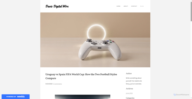 Security scan screenshot of https://davisdigitalwire.weebly.com/blog/uruguay-vs-spain-fifa-world-cup-how-the-two-football-styles-compare