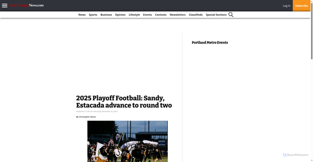 Security scan screenshot of https://youroregonnews.com/2025/11/08/2025-playoff-football-sandy-estacada-advance-to-round-two/