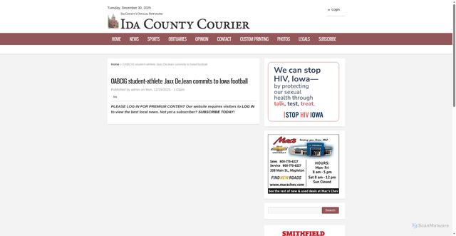 Security scan screenshot of https://www.idacountycourier.com/content/oabcig-student-athlete-jaxx-dejean-commits-iowa-football