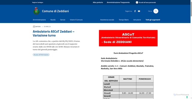 Security scan screenshot of https://www.comune.zeddiani.or.it/