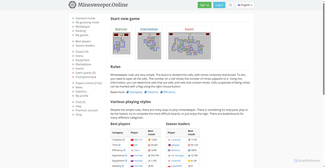 Security scan screenshot of https://dal2.minesweeper.online