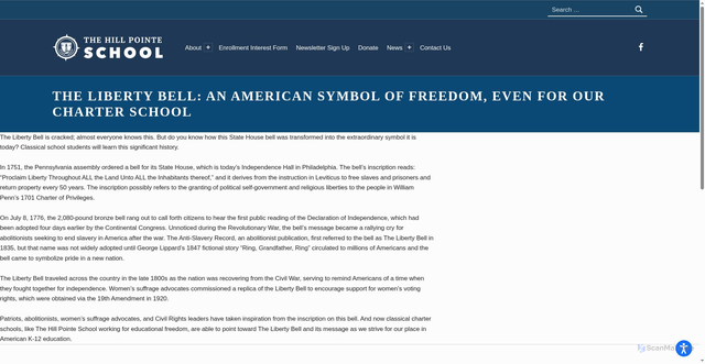 Security scan screenshot of https://thehillpointeschool.org/school-news/the-liberty-bell-an-american-symbol-of-freedom-even-for-our-charter-school/