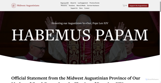 Security scan screenshot of https://www.midwestaugustinians.org/pope-leo-xiv