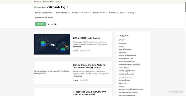 Security scan screenshot of https://citicardslogin.org